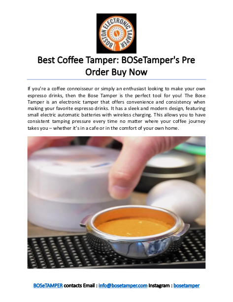 Best Coffee Tamper: BOSeTamper's Pre Order Buy Now